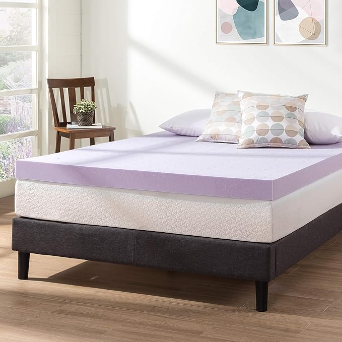 Mellow 4 Inch Ventilated Memory Foam Mattress Topper, Soothing Lavender Infusion, CertiPUR-US Certified, Twin