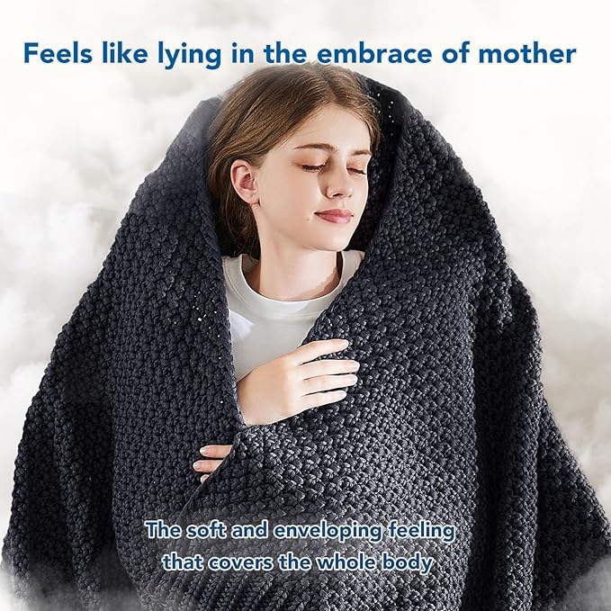 Topcee Knitted Weighted Blanket - 60"x80" 20lbs Queen Size Cooling Chunky Knit Heavy Blanket for Adults Cable Yarn Knit Decorative No Beads Soft Cozy and Cooling Weighted Throw Machine Washable