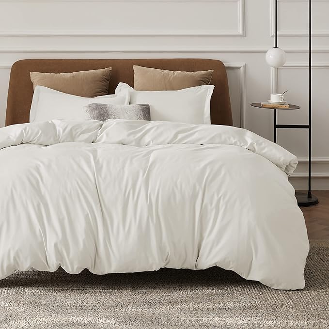 Bedsure Duvet Cover Full Size - Soft Double Brushed Bedding Set for Kids & Adults, Zipper Closure, 3 Pieces, Includes 1 Duvet Cover (80"x90") & 2 Pillow Shams, NO Comforter, Ivory White
