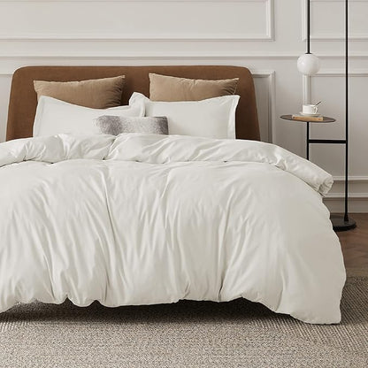 Bedsure Duvet Cover Full Size - Soft Double Brushed Bedding Set for Kids & Adults, Zipper Closure, 3 Pieces, Includes 1 Duvet Cover (80"x90") & 2 Pillow Shams, NO Comforter, Ivory White