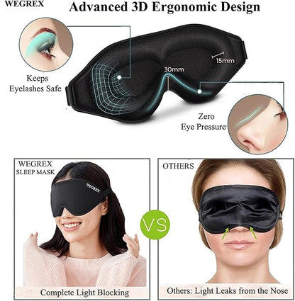 Sleep Mask, 3D Sleeping Mask, Zero Eye Pressure, 100% Light Blocking Eye Mask, Soft Comfortable for Travel & Side Sleepers, WEGREX Sleep Mask (Pink)