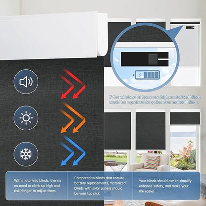 DENFOON Motorized Blinds with Remote control, Custom Blackout Smart Blinds [with Cover],Electric Blinds with Complimentary Solar Panel, Cordless Automatic Roller Shades for Windows (Black，29"W x 72"H)