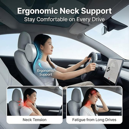 Car Neck Pillow 2-Pack - Premium Memory Foam Headrest with Soft Nappa Leather Feel, Ergonomic Support for Long Drives, Fits Most Vehicles (2, Grey)