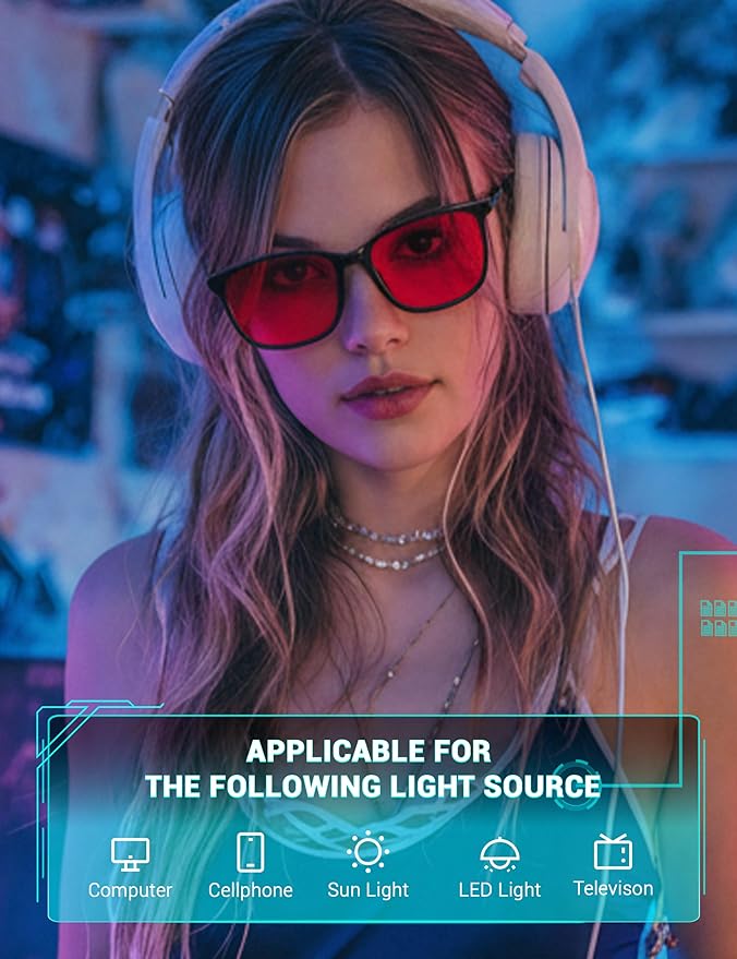 TIJN Blue Light Glasses for Men Women - Red Light Glasses for Computer Gaming - Dual AR Coating Lens - Screen Fatigue & UV Protection