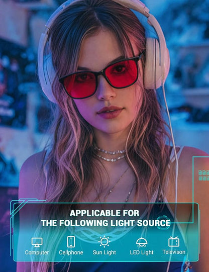 TIJN Blue Light Glasses for Men Women - Red Light Glasses for Computer Gaming - Dual AR Coating Lens - Screen Fatigue & UV Protection
