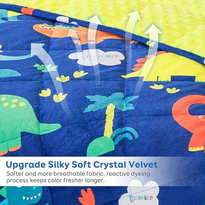Sivio Weighted Blanket 7 lbs, Super Soft Crystal Velvet & Minky Dots Cartoon Patterns Reverise Heavy Throw, Heavy Blankets, 36 x 48 Inch Blue Dinosaur