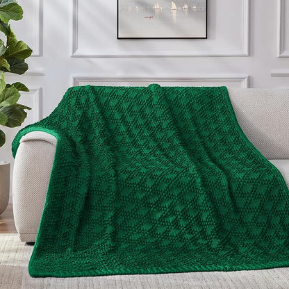 Knitted Weighted Blanket for Adult, Chunky Knit Weighted Throw for Sleep 60"*80" 20lbs, Cooling Breathable Machine Washable Heavy Blanket for Room Decor (Green, Queen)