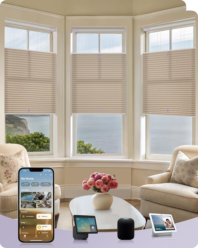 Graywind Motorized Matter Cellular Shades- 60% Blackout Top Down Bottom Up 1-3/4"Cell Honeycomb Blinds for Indoor Windows, Compatible with Alexa Google Siri, Custom Size,Melange Coffee