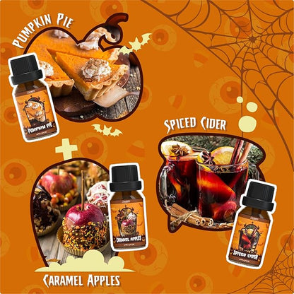 SALUBRITO Halloween Fragrance Oils Set, Funny Essential Oils Gift Set for Diffuser, Candle, Soap Making Scents, Pumpkin Pie, Spiced Cider, Caramel Apples, Candy Corn, Snickerdoodle, Witch's Brew