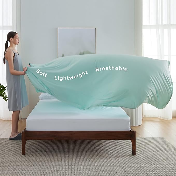 Bedsure Green Cooling Blanket King Size for Hot Sleepers - Summer Cold Blanket for King Size Bed with Rayon Derived from Bamboo, Ice Cool Cold Arc-Chill Thin Summer Bedding Essentials, 108x90