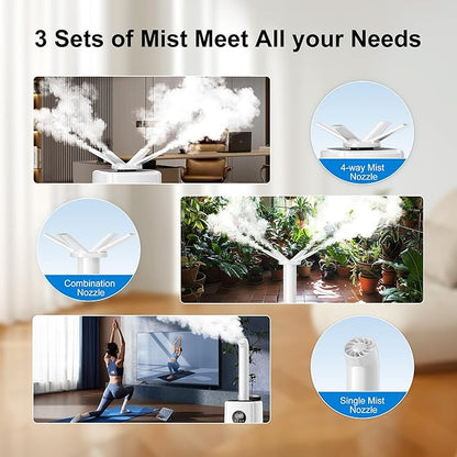 Uthfy 5.5Gal/21L Humidifier for Large Room 3000sq.ft, 2000ml/h Dual 360° Nozzles Ultrasonic Humidifiers for Bedroom, Remote/Touch Control,4 Atomizing Plates, Top Fill, 12H Timer
