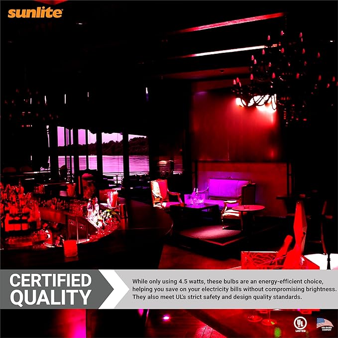Sunlite 81082 LED Colored Filament A19 Light Bulb, 4.5 Watts, Medium E26 Base, 120 Volts, Transparent Red, Dimmable, 320 Degree Beam Angle, UL Listed, 2 Count