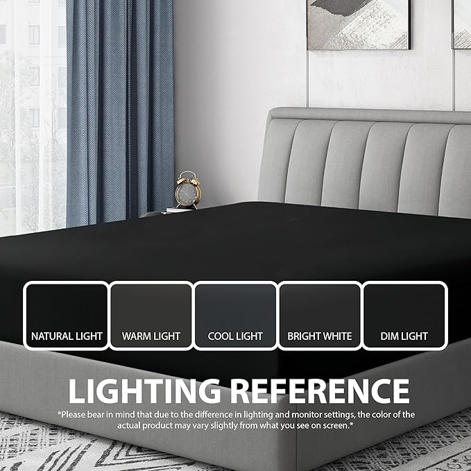 Cathay Home King Fitted Sheet - Double Brushed Ultra Soft - Wrinkle & Fade Resistant - 21" Extra Deep Pocket Fitted Sheet Only - Good Fit for 19"-23" Deep Mattress (King, Black)