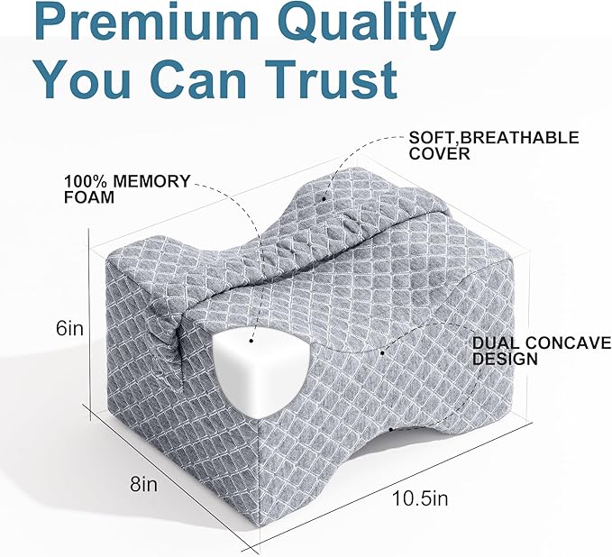 Knee Pillow for Side Sleepers, Leg Pillow for Sciatica, Back, HIPS, Knees, Joints Pain Relief,Pillows for Between Legs While Sleeping Spine Alignment Support & Relieves Pressure