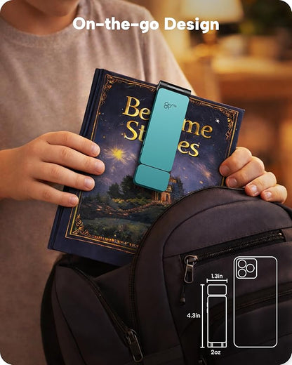 86lux Book Light, Rechargeable Clip-On LED Reading Light for Bed & Night Use - 3 Color Temperatures with Stepless Dimming, Ultralight Bookmark Design for Kids, Book Lovers, Cyan