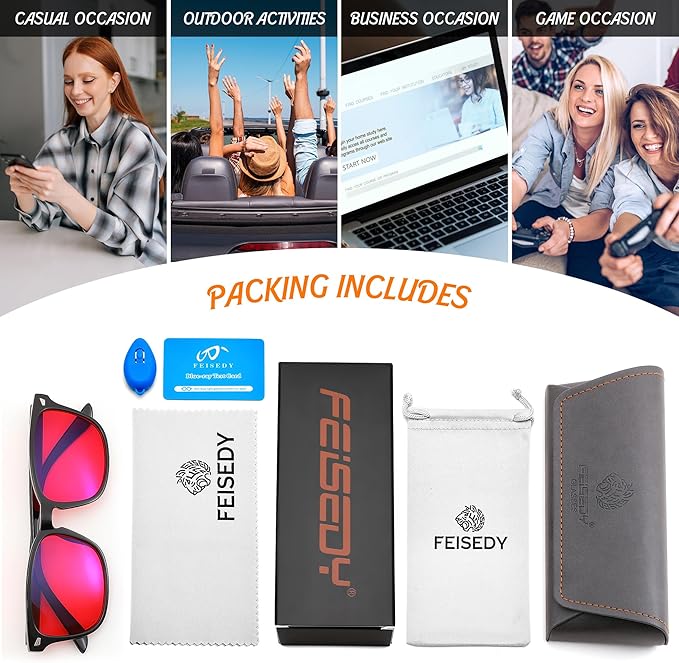 FEISEDY Sleep Blue Light Glasses for Woman Men 99.9% Computer Gaming Red Lens Eyeglasses Reduce Eyestrain G2835