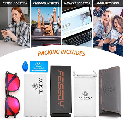 FEISEDY Sleep Blue Light Glasses for Woman Men 99.9% Computer Gaming Red Lens Eyeglasses Reduce Eyestrain G2835