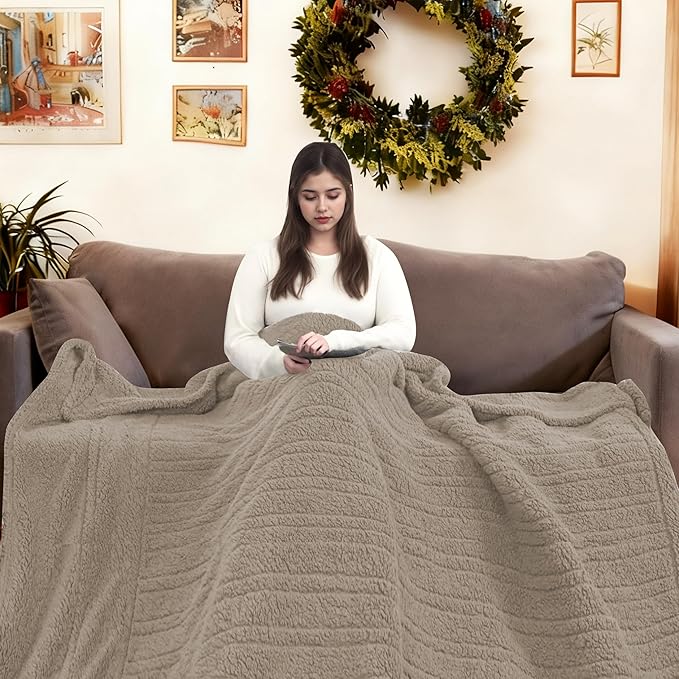 Electric Heated Blanket Twin Size 62"×84" with 9 Heating Levels & 1-10Hs Auto Off, Heating Blankets Double Sided Plush Sherpa, Energy Efficient, Machine Washable, Light Brown