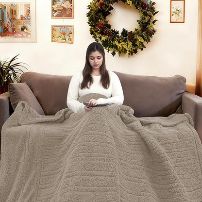 Electric Heated Blanket Twin Size 62"×84" with 9 Heating Levels & 1-10Hs Auto Off, Heating Blankets Double Sided Plush Sherpa, Energy Efficient, Machine Washable, Light Brown