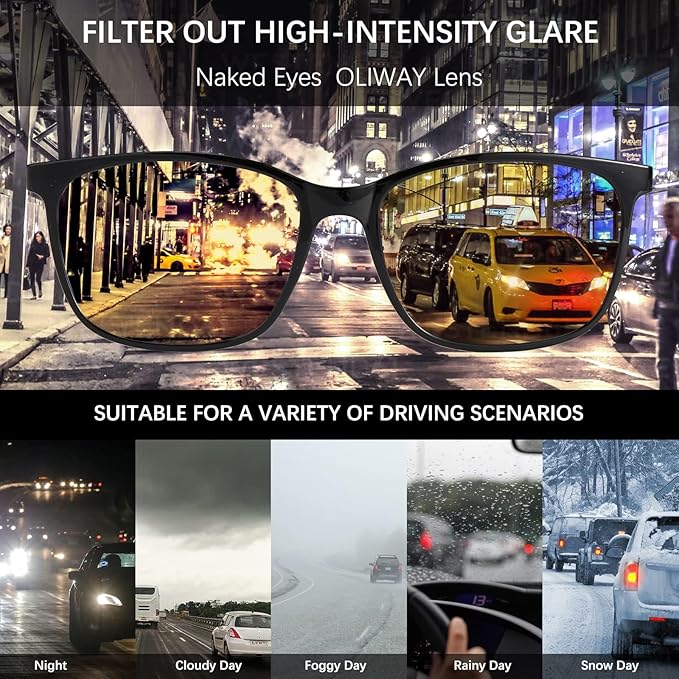 Night Vision Driving Glasses for Women & Men - Anti Glare Blue Light Blocking Computer Glasses with HD Clarity, UV400 Protection | Nighttime Safety Eyewear for Screen Use & Road Travel