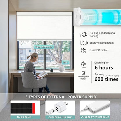 Aprilsmart Motorized Blinds with Remote,Compatible with Apple HomeKit Alexa Google Home- Voice and app Control,Motorized Roller Shades 100% Blackout Custom Size(Westray Sterling-15)