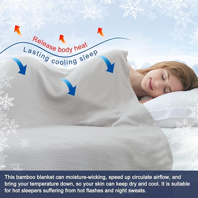DANGTOP Cooling Blankets, 100% Rayon Derived from Bamboo, Absorbs Body Heat to Keep Cool on Warm Night, Ultra-Cool Lightweight Blanket(79x91 inches, Grey)