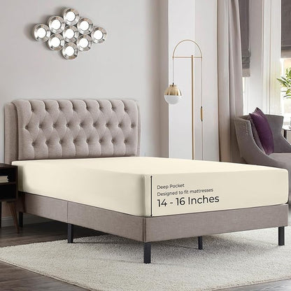 Empyrean Full Fitted Sheet - Deep Pocket, Fits 14-16 Inch Mattress, Ultra Soft Microfiber, Wrinkle-Resistant, Shrinkproof & Fade Resistant Sheet for Full Size Beds, Beige Cream