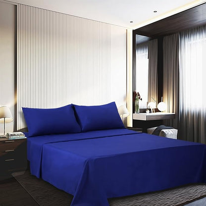 4 Piece Bed Sheet Set (Full,Royal Blue) 1 Flat Sheet,1 Fitted Sheet and 2 Pillow Cases,Brushed Microfiber Luxury Bedding with Deep Pockets