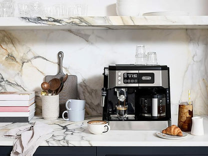 De'Longhi UPGRADED All-in-One Combination Coffee Maker & Espresso Machine + Advanced Adjustable Milk Frother for Cappuccino & Latte + Glass Coffee Pot 10-Cup, COM532M black