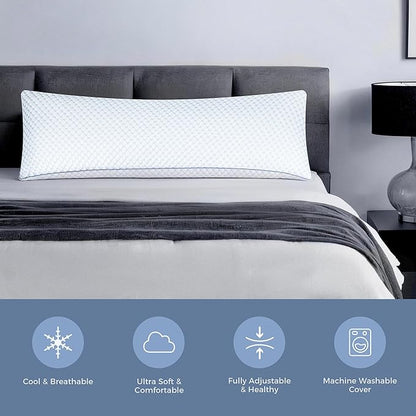 OSBED Cooling Adjustable Shredded Memory Foam Body Pillow - Temperature-Regulating for All Sleepers with Dual Airflow Ventilation(CertiPUR-US & Hypoallergenic & Machine Washable)