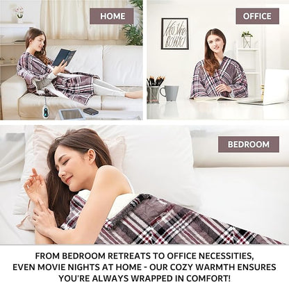 Beautyrest Wearable Electric Poncho Wrap Blanket, Ultra Soft Sherpa & Berber Fleece Heated Throw, UL Certified & Oeko-TEX, 3 Heat Settings & 2 Hour Auto Shutoff, Gift-Ready, 50" x 64", Grey Plaid