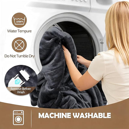 Wearable Heated Blanket with Foot Pocket, 52"x72" Electric Blanket with Sleeves for 12 Hours Timer, 6 Heat Settings, Flannel & Sherpa, Gray