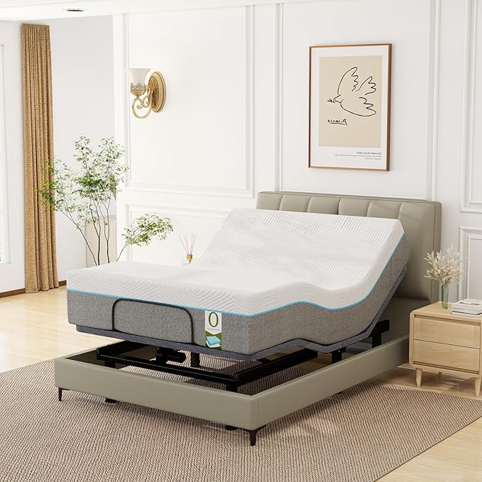 Vipbear Full Adjustable Bed Frame with Mattress, 12 Inch White Gel Memory Foam Firm Mattress in Box, Adjustable Bed Base with Separate Head/Foot Lift, Updated Electric Beds with USB,Wireless Remote