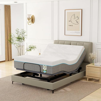 Vipbear Full Adjustable Bed Frame with Mattress, 12 Inch White Gel Memory Foam Firm Mattress in Box, Adjustable Bed Base with Separate Head/Foot Lift, Updated Electric Beds with USB,Wireless Remote