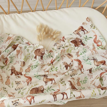 LifeTree Muslin Swaddle Blankets, Woodland Baby Swaddling Wrap Nursery Receiving Blanket for Boys & Girls Unisex, Soft 70% Viscose from Bamboo and 30% Cotton, Large 47 x 47 inches