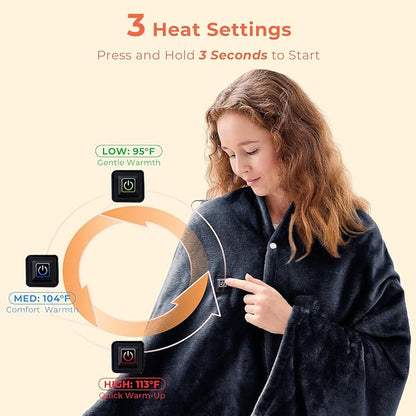 JOLLYVOGUE USB Heated Blanket Throw, Wearable & Portable Heating Electric Blanket for Adults, 3 Levels & 8 Heating Zone Shawl for Indoor & Outdoor, Blue (Battery Not Included)