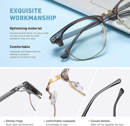 Blue Light Blocking Glasses Vintage Half Frame UV Clear Lens Anti Eyestrain Computer Gaming Glasses for Men Women
