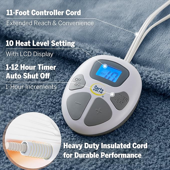 Serta Heated Blanket, Electric Twin Size, Soft, Warm, Fuzzy - Auto Shut Off Timer, 10 Lv Heat Setting, ETL Certified, 62" x 84" Navy