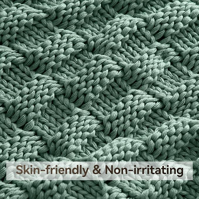 Knitted Weighted Blanket Kids, No Beads Heavy Blanket 36” x 48'' 3lbs, Breathable Chunky Knit Blanket, Cooling Weighted Blanket for Hot Sleepers, Christmas Home Decor (Light Green)