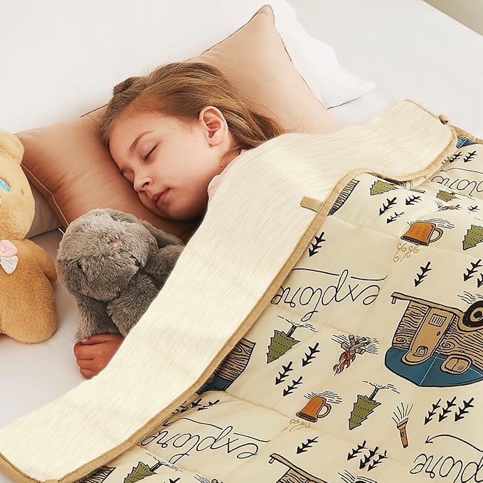 CuteKing Ultra-Cooling Weighted Blanket (10lbs, 40"x 60", Beige + Orange) Absorbs Heat to Keep Adults Cool on Warm Nights, Ultra-Cool Weighted Blanket for Cooling with Premium Glass Beads