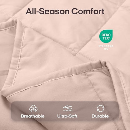 ZonLi Weighted Blanket for Adults (60"x80", 15lbs, Light Pink) Queen Size High Breathability Cooling Heavy Blanket, Soft Material with Premium Glass Beads, All-Season, Easy Care
