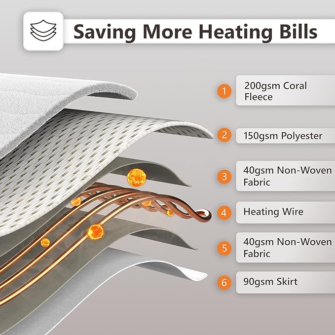 Wapaneus Quilted Wave Heated Mattress Pad King Size 10 Heat Settings & Dual Control with 1-12 Hours Auto Off,Deep Pocket Fits up to 18",Coral Fleece Bed Warmer,ETL Listed Machine Washable,78"x80"