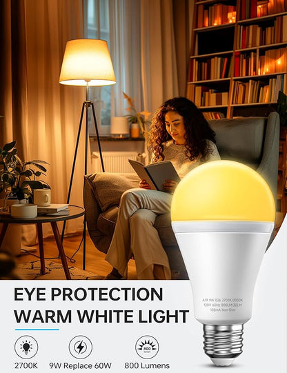 KINDEEP Light Bulbs, E26 Blue Light Blocking Dim Bulbs with 2 Modes, 0.5W Amber Light with 20lm 2000K, 9W Equivalent 60W, 800lm 2700K, Ideal for Lamp, Bedroom, Mood Soothing, Sleep & Nursery, 4 Pack