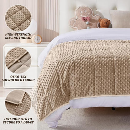 anfie Weighted Blanket Kids(40"x60" 7lbs) Weighted Blanket Cooling Blanket for Sleeping,Throw Size Breathable Blanket with Premium Glass Bead(Khakil)