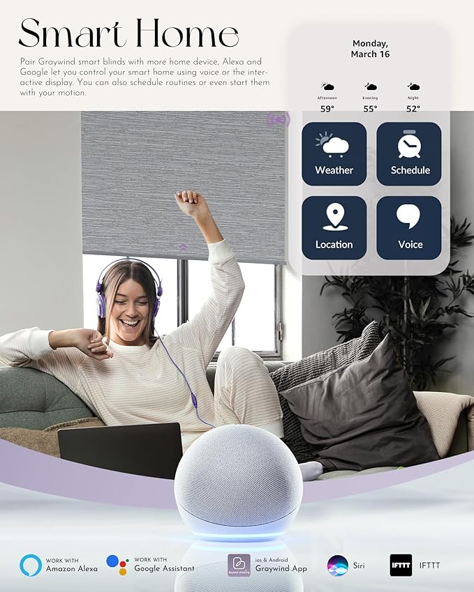 Graywind Motorized 100% Blackout Roller Shades Compatible with Alexa Google via Hub Window Blinds Remote Control Rechargeable Battery Motor with Valance for Smart Home and Office (D-Jacquard Grey)