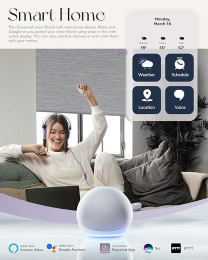 Graywind Motorized 100% Blackout Roller Shades Compatible with Alexa Google via Hub Window Blinds Remote Control Rechargeable Battery Motor with Valance for Smart Home and Office (D-Jacquard Grey)