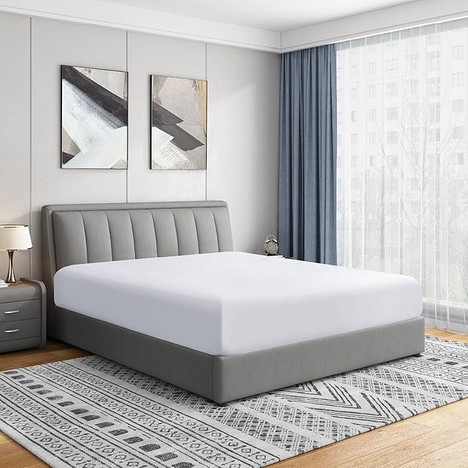 Cathay Home Twin Fitted Sheet - Double Brushed Ultra Soft – Wrinkle & Fade Resistant - 14" Standard Pocket Fitted Sheet Only - Good Fit for 12"-16" Deep Mattress (Twin, White)