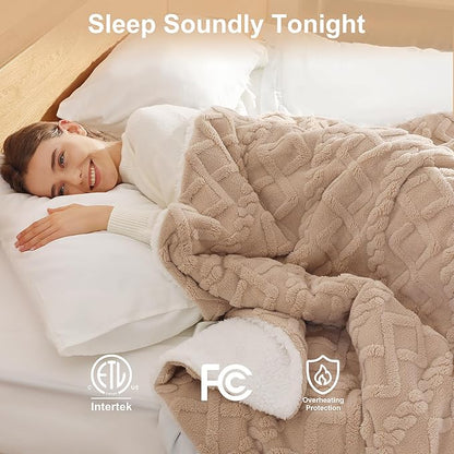 Heated Blanket Queen Size Electric Blanket - 84"x90" Washable Dual Control Heated Blankets for Bed with Fast Heating & Overheat Protection, 5 Heating Levels and 10 Hours Auto-off, Great Gifts (Beige)