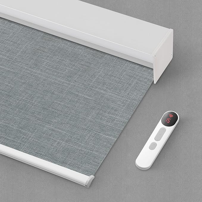 Bringnox Motorized Blinds with Remote,100% Blackout Smart Roller Blinds Compatible with Apple Homekit Google Home and Alexa Via HUB,and Customized (Bouvardia Medium Grey-18)