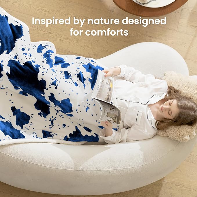 Heated Blanket Twin Blanket - Fast Heating Electric Blanket, Soft Flannel Heated Twin with 4 Time Settings,10 Heating Settings, Warm Gifts for Women & Mom & Grandma(62"x84"Cow Print Blue)